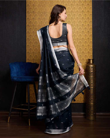 VAANYA DUSKY BLACK LINEN IKKAT BUTTI SAREE