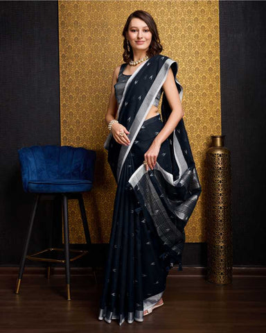 VAANYA DUSKY BLACK LINEN IKKAT BUTTI SAREE