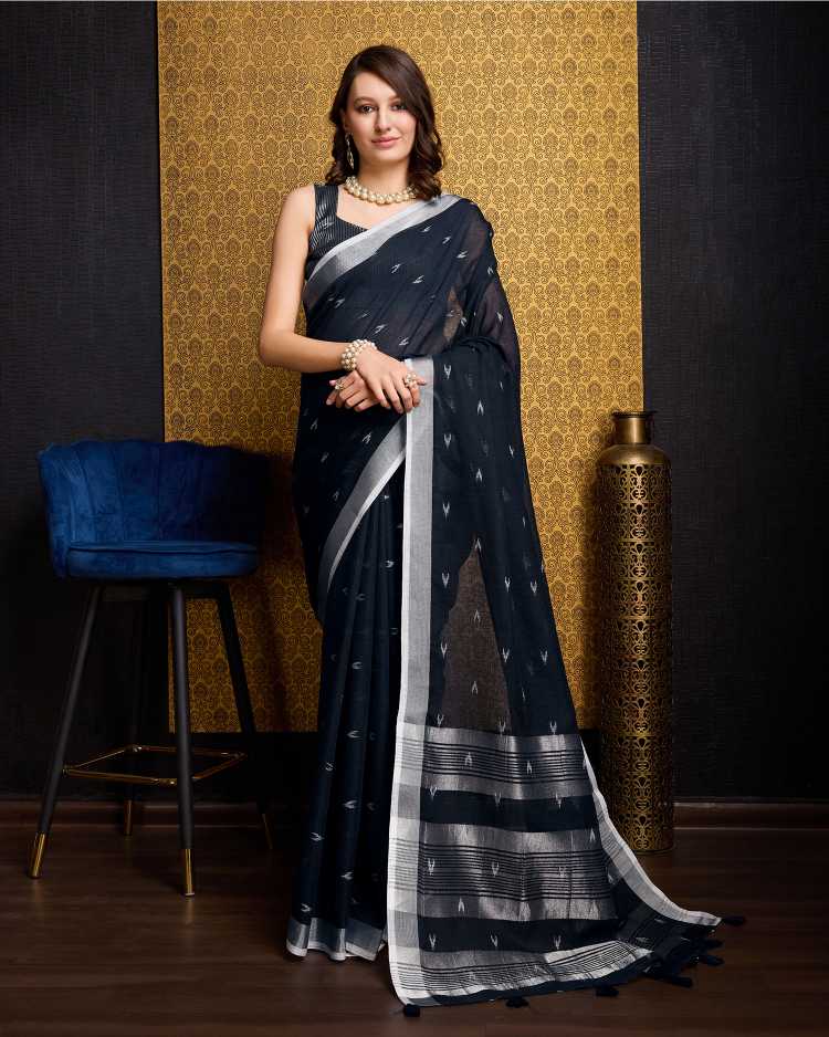 VAANYA DUSKY BLACK LINEN IKKAT BUTTI SAREE