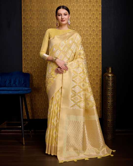 KAUSHIKA SAND GOLD LINEN IKKAT SILK SAREE