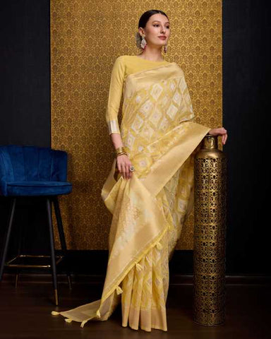 KAUSHIKA SAND GOLD LINEN IKKAT SILK SAREE