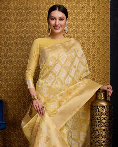 KAUSHIKA SAND GOLD LINEN IKKAT SILK SAREE