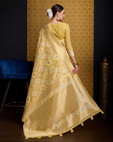 KAUSHIKA SAND GOLD LINEN IKKAT SILK SAREE