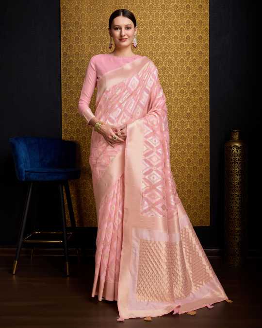 KAUSHIKA FLAMINGO PINK LINEN IKKAT SILK SAREE