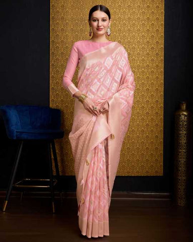 KAUSHIKA FLAMINGO PINK LINEN IKKAT SILK SAREE