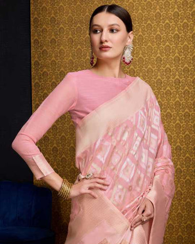 KAUSHIKA FLAMINGO PINK LINEN IKKAT SILK SAREE