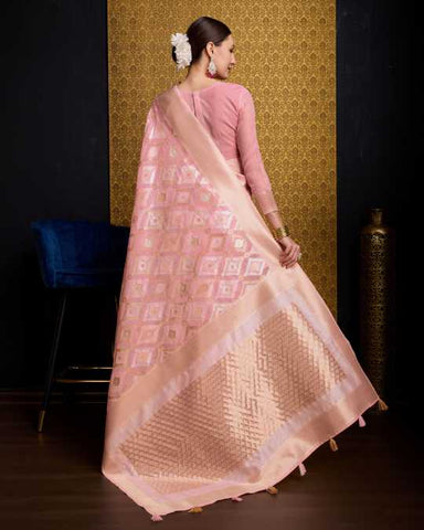 KAUSHIKA FLAMINGO PINK LINEN IKKAT SILK SAREE